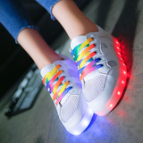 夏季女鞋LED发光灯鞋夜光鞋韩版七彩鞋带休闲鞋灯鞋透气鞋厚底鞋