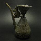 古玩杂项收藏农村收的老物件带小猴子图形的锡酒壶