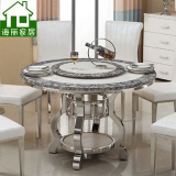 大理石圆形餐桌椅组合大理石家用餐桌现代简约不锈钢宜家餐台饭桌