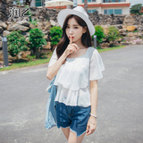 润乙一2016夏装新款女装 夏季韩版一字领荷叶边短袖上衣女B275