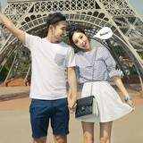 沙滩海边情侣装套装韩国夏季欧美韩范短袖T恤A摆半身裙短蜜月度假