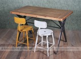 美式乡村北欧风情餐桌椅工艺铁木结合老杉木面板工作台实木家具
