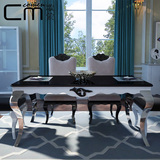 歌蒙 后现代长方形餐桌 新古典欧式餐台黑色钢琴烤漆不锈钢脚饭桌