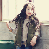韩版女童马甲外套秋冬款中大童加厚毛绒儿童马甲上衣棉衣白鸭绒
