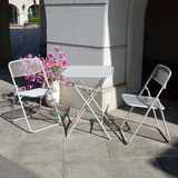 花园庭院阳台铁网折叠桌椅组合户外家具桌椅白色铁艺三件套
