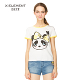 自然元素2016夏装新款圆领熊猫画报修身针织衫上衣女装短袖白T恤