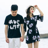 情侣装夏装新款2016夏季韩国风短袖上衣t恤衫男女连衣裙沙滩裙潮