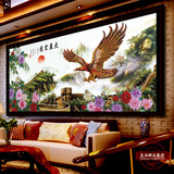 新品丝带绣客厅挂画2.5米大展宏图花卉山水雄鹰立体绣大幅中国风