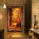 欧式山水油画纯手绘玄关古典风景客厅装饰画正品竖版GDHJ352