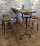 铁艺实木吧台桌椅组合咖啡厅酒吧专用桌椅靠墙桌椅高脚凳吧台椅