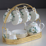 礼盒装英式下午茶茶具套装整套陶瓷骨瓷咖啡杯碟带金色银色收纳篮