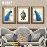 欧式美式客厅装饰画沙发背景墙两联挂画卧室书房餐厅壁画蓝孔雀