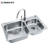 MOEN摩恩304不锈钢水槽双槽厨房水槽套餐加厚洗碗水洗菜盆 23302
