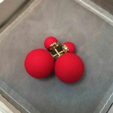 欧洲代购 Dior迪奥 新款大小珍珠磨砂两用双面红色圆珠 耳钉