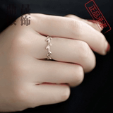 日韩国开口纯银尾戒女小指单身戒指简约树叶创意未镶嵌可调节指环