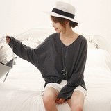 韩国代购Naning9正品韩版春夏女装时尚宽松大码蝙蝠型长袖T恤7876