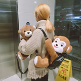 霹雳百货 韩国小猴子泰迪小熊毛绒玩具双肩包 pu可爱明星同款