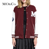MO&Co.棒球服外套女短款长袖立领字母贴布绣M143COT49 moco