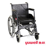 送健美生鱼跃轮椅车H058B可折叠带便盆带餐桌板轮椅钢管充气坐椅