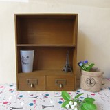 zakka 木质收纳柜 2格2抽屉整理小木柜子 桌面木盒 创意收纳