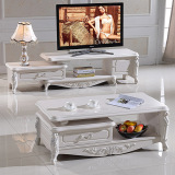 欧式可伸缩电视柜茶几组合 美式简欧全实木客厅1.6/2/3米白色家具