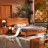 现代中式榆木床婚床三包 实木床1.8米双人床高箱床储物床气压床