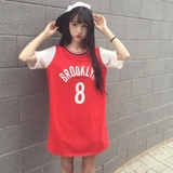 夏装韩版学院风软妹拼色字母印花宽松棒球T恤女中长款五分袖上衣