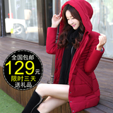 棉衣女2015冬季新款韩版棉服中长款加厚大码酒红修身棉袄休闲外套
