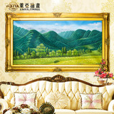客厅风景油画欧式沙发挂画办公室风水装饰画山水靠山有框画手绘