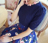 韩国代购个性时尚百搭麻花镂空洞洞短袖女士针织上衣毛衣