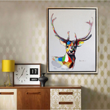 美式吉祥鹿客厅卧室餐厅玄关走廊装饰画立体抽象有框油画简约挂画