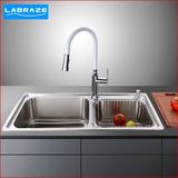 德国LABRAZE 厨房洗菜盆水槽双槽套餐一体拉伸厨房304不锈钢水槽