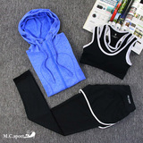 瑜伽服套装女跑步运动三件套假两件运动裤健身房修身显瘦夏季上衣