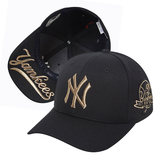 2016款韩国MLB棒球帽黑色金字NY帽子遮阳帽全封男女款鸭舌帽包邮