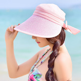 夏季帽子女 防紫外线空顶遮阳帽海边沙滩防晒太阳帽大沿拼接布帽