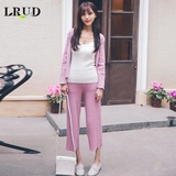 LRUD2016春季新款韩版休闲针织开衫套装女九分阔腿裤两件套