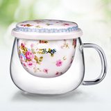 茶人岭茶具 玫瑰之约耐热玻璃杯300ml 带盖过滤陶瓷泡花茶杯水杯