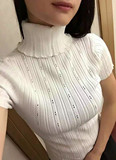 女打底衫 高领短袖 纯色 堆领韩版修身套头 春秋冬 欧洲站针织衫