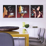 现代餐厅装饰画三联美女挂画饭厅客厅背景墙壁画水晶画酒杯无框画