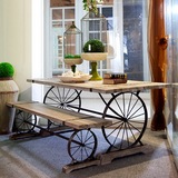 复古实木餐桌椅组合做旧铁艺餐桌轮子餐桌椅造型创意个性家具