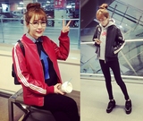 韩版原宿皮衣PU皮夹克棒球服女休闲运动学生bf风立领机车短外套潮