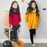 韩国女童装秋冬男童纯棉卫衣上衣中大童绒衫儿童套头衫中长款外套