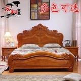 全实木床1.8米欧式家具 双人婚床橡木高箱储物白色组装雕花成人床