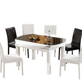 业室 白色圆伸缩餐桌 现代简约黑钢化玻璃电磁炉烤漆实木脚饭桌