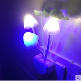 包邮！LED带开关插电小夜灯 光控蘑菇小夜灯七彩变色蘑菇灯床头灯