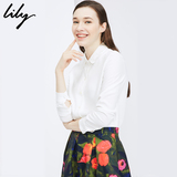 Lily2015冬新款女装修身显瘦绣花纯色基础款长袖衬衫115410C4105
