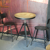 实木铁艺餐桌椅子组合美式咖啡馆厅休闲接待复古圆桌子可升降现货