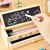 韩国文具 新款diy木制多功能小黑板铅笔盒 木质双层笔盒 一件代发