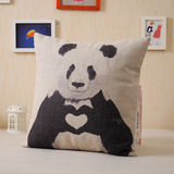 外贸单棉麻可爱卡通动物熊猫panda抱枕沙发靠垫套汽车腰枕靠背
