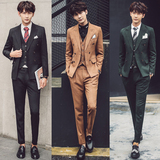 韩版潮流修身男士西服套装发型师青年酒吧型男秋装外套西装三件套